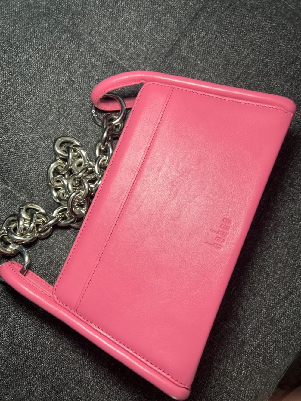 Behno Hot Pink Leather Shoulder Bag with Silver Chain - Picture 6 of 11